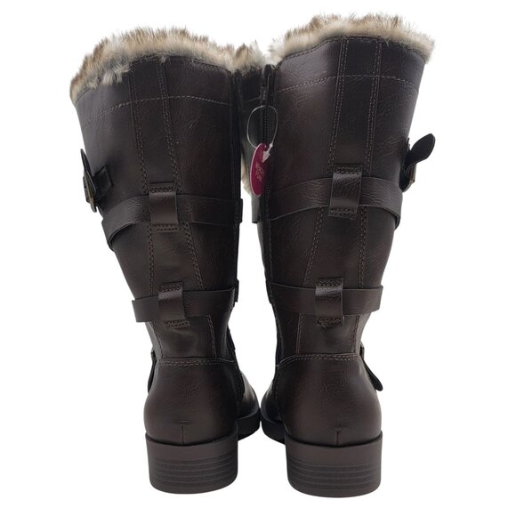 SO Boots Faux Leather Fur-Lined Buckle Strap Memory Foam Womens Size 8 in Box - Picture 3 of 11